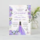 Mariposa Quinceanera, Lila Schmetterlinge Einladung (Stehend Vorderseite)