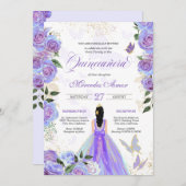 Mariposa Quinceanera, Lila Schmetterlinge Einladung (Vorne/Hinten)