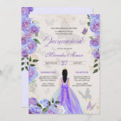 Mariposa Quinceanera, Lila Schmetterlinge Einladung (Vorne/Hinten)