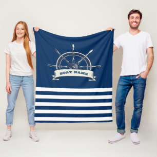 Maritim, Bootssteuer, Navyblaue Streifen Fleecedecke
