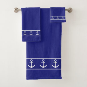 Maritim, einfach, Anker auf Navyblau Badhandtuch Set