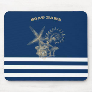Maritim, Goldene Muscheln Navyblaue Streifen Mousepad