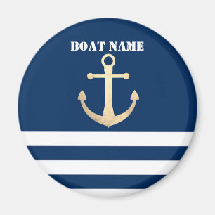 Maritim, Goldener Anker auf marineblauen Streifen Magnet