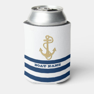 Maritim, Goldener Anker  Marineblau Weiße Streifen Dosenkühler