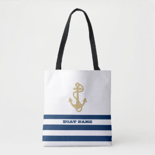 Maritim, Goldener Anker Marineblau Weiße Streifen Tasche