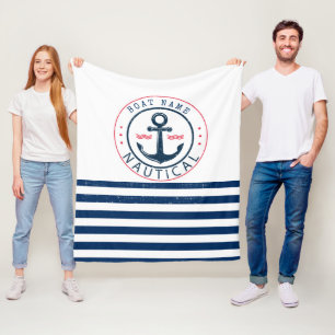Maritim, Schiffsname, Anker Navy Blau Streifen Fleecedecke