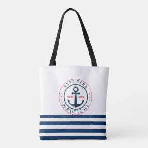 Maritim, Schiffsname, Anker Navyblaue Streifen Tasche
