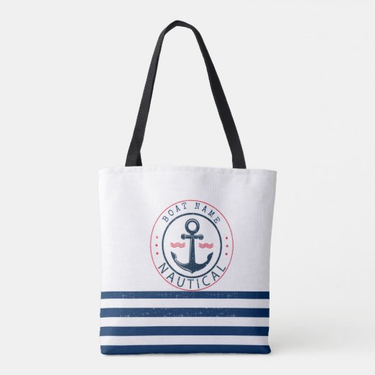 Maritim, Schiffsname, Anker Navyblaue Streifen Tasche (Rückseite)