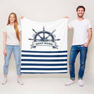 Maritim, Steuerrad, Navy Blau Weiße Streifen Fleecedecke