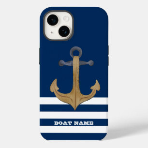 Maritim, Vintage Anker Marineblaue Streifen Case-Mate iPhone 14 Hülle
