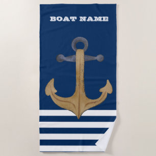 Maritim, Vintage Anker Marineblaue Streifen Strandtuch