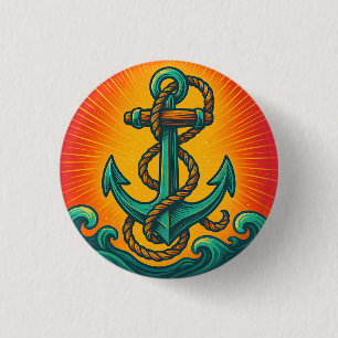 Maritime Anchor Pop Art Button