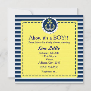 Maritime Anker Baby Shower Gelb Blau Einladung