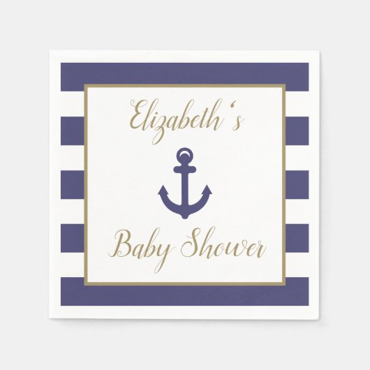 Maritime Anker Navy Gold Jungen Baby-Party Serviette (Vorderseite)