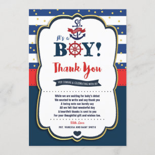Maritime Baby Shower Dankeskarten für Jungen Einladung