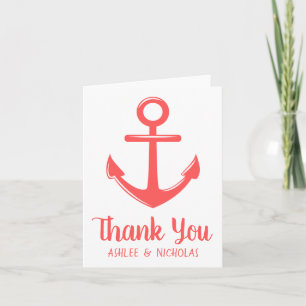 Maritime Danke Anker Rosa Rot Korallen Hochzeit Karte