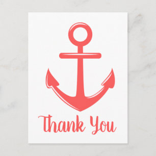 Maritime Danke Anker Rosa Rot Korallen Hochzeit Postkarte