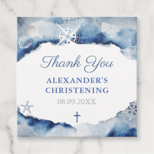Maritime Dark Blue Christening Party Vielen Dank Geschenkanhänger