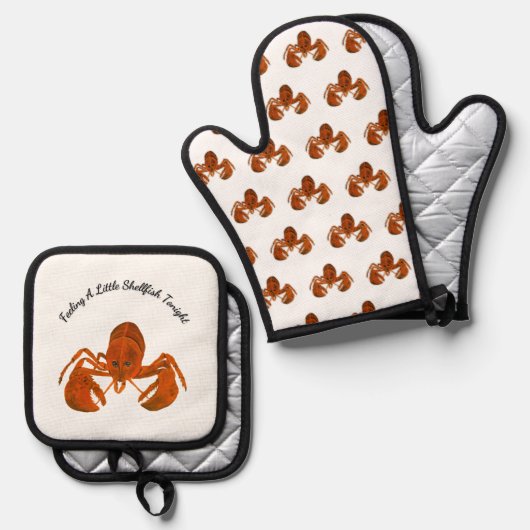 Maritime Lobster Ofenhandschuh & Topflappen-Set (Vorderseite/Rückseite)