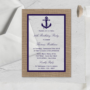 Maritime Marineanker Jute Strand Geburtstagsfeier Acryleinladungen