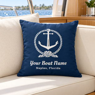 Maritime Marineblaue Anker-Tau-Schiffsname Kissen