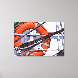 Maritime Motive. Rettungsring auf dem Boot Leinwanddruck