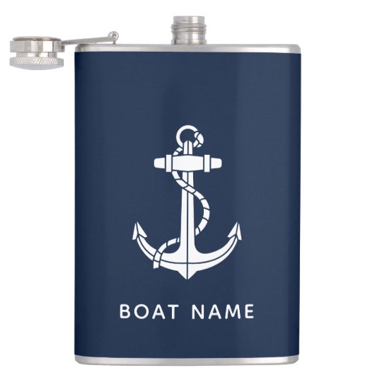 Maritime Navy Blau Anker Boot Name Benutzerdefinie Flachmann (Geöffnet)