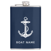 Maritime Navy Blau Anker Boot Name Benutzerdefinie Flachmann (Vorderseite)