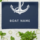 Maritime Navy Blau Anker Boot Name Benutzerdefinie Geschirrtuch (Gefaltet)