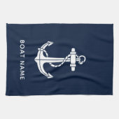Maritime Navy Blau Anker Boot Name Benutzerdefinie Geschirrtuch (Horizontal)