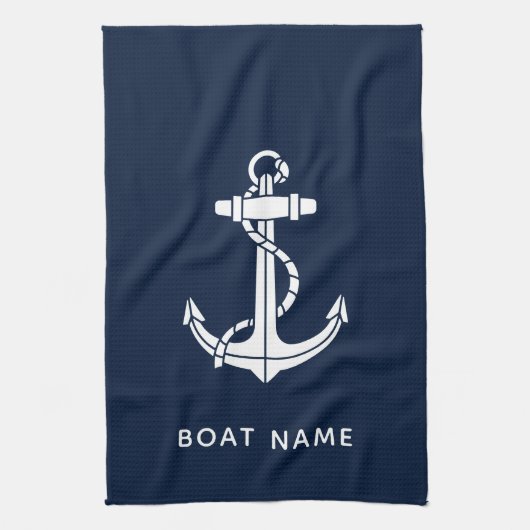 Maritime Navy Blau Anker Boot Name Benutzerdefinie Geschirrtuch (Vertikal)