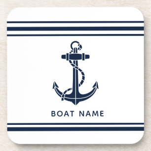 Maritime Navy Blau Anker Boot Name Benutzerdefinie Getränkeuntersetzer