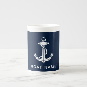 Maritime Navy Blau Anker Boot Name Benutzerdefinie Porzellantasse