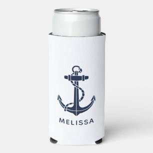 Maritime Navy Blau Anker Boot Name Personalisiert Selters Dosenkühler