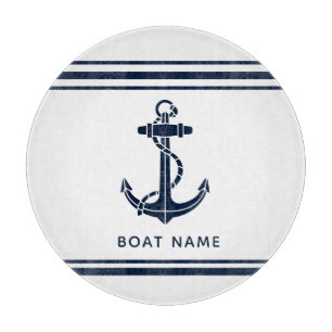 Maritime Navy Blau Anker Bootsname Benutzerdefinie Schneidebrett