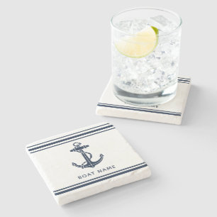 Maritime Navy Blau Anker Bootsname Benutzerdefinie Steinuntersetzer