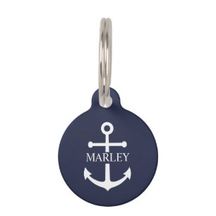 Maritime Navy Blau Anker mit individuellem Namen Haustiermarke