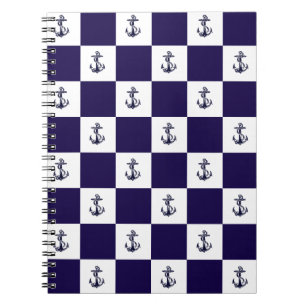 Maritime Navy Blau Anker Schachbrettmuster Notizblock