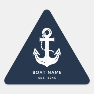 Maritime Navy Blau Benutzerdefinierter Bootsname Dreieckiger Aufkleber