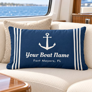 Maritime Navy Blau Benutzerdefinierter Bootsname Lendenkissen