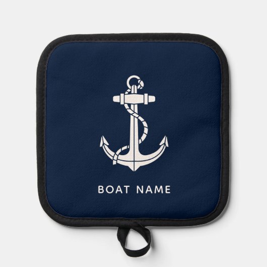 Maritime Navy Blau Name Anker Benutzerdefiniert Topflappen (Vorderseite)