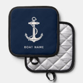 Maritime Navy Blau Name Anker Benutzerdefiniert Topflappen (Vorderseite/Rückseite)