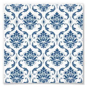 Maritime Navy Blau Weiß Vintage Damask Muster Fotodruck