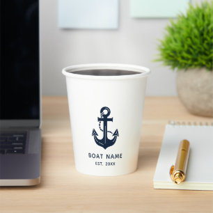Maritime Navy Blaues Bootsname Anker Pappbecher