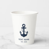 Maritime Navy Blaues Bootsname Anker Pappbecher (Vorderseite)
