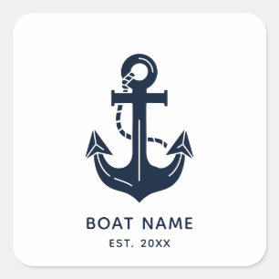 Maritime Navy Blaues Bootsname Anker Quadratischer Aufkleber