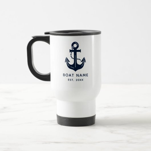 Maritime Navy Blaues Bootsname Anker Reisebecher (Links)