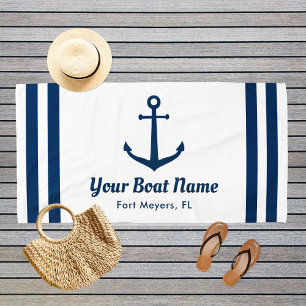 Maritime Navy Weiße Anker Bootname Strandtuch