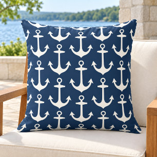 Maritime Navy Weiße Anker-Wiederholungsmuster Kissen