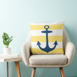 Maritime Navyblau-Anker mit gelben Streifen Kissen